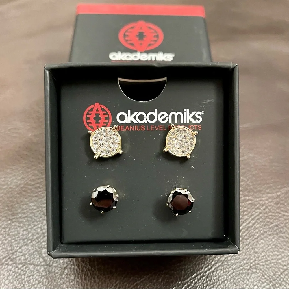 ✅NEW “Akademiks” Fashion Earring Set Silver/Gold Rhinestone - Picture 2 of 6